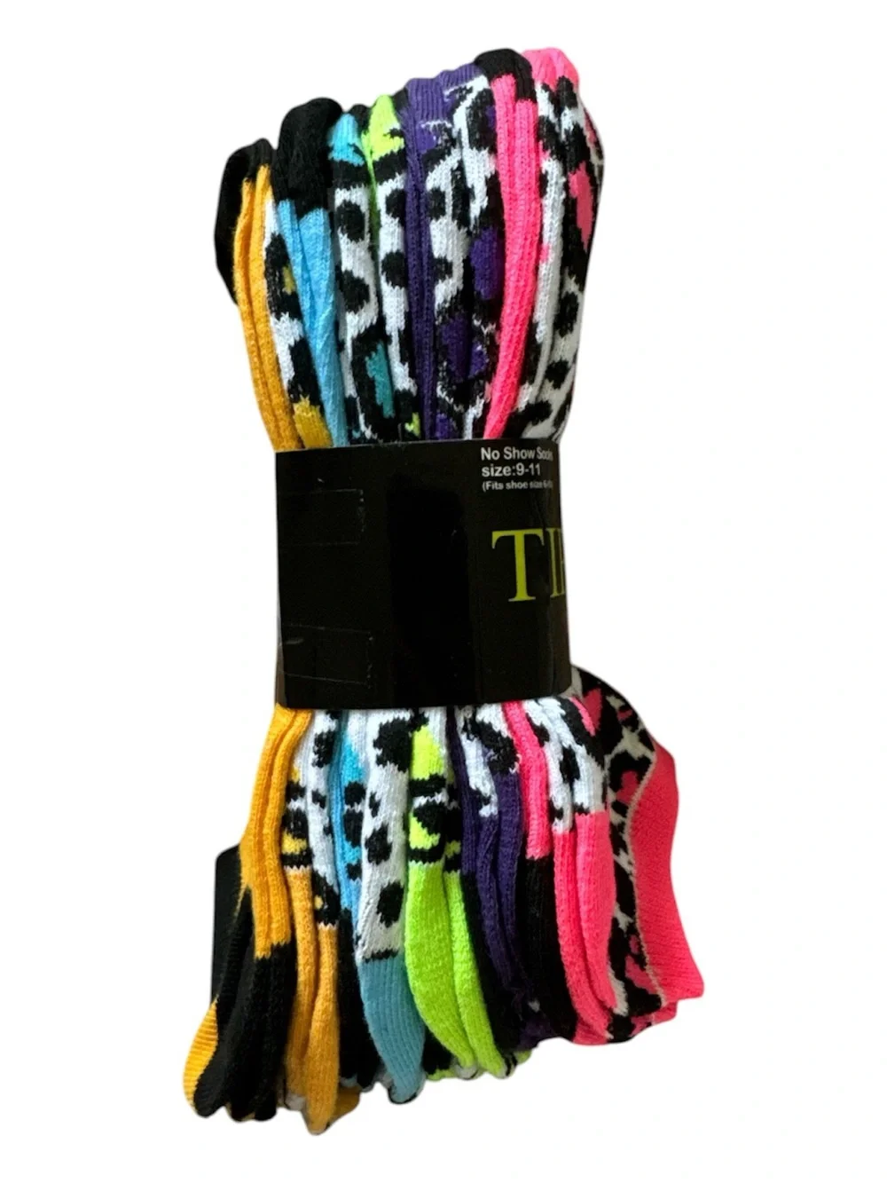 Tipitoe Womens Neon Animal Print No Show Socks 10 Pack Leopard Shoe Size 6-10